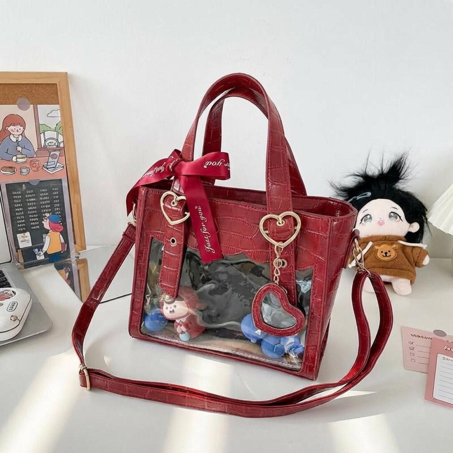 Kawaii Ita Tote Bag with Clear Window for Plushies and Pins Kawaii Ita Tote Bag with Clear Window for Plushies and Pins