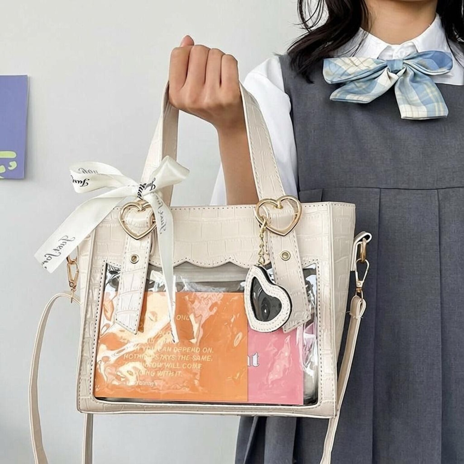 Kawaii Ita Tote Bag with Clear Window for Plushies and Pins Kawaii Ita Tote Bag with Clear Window for Plushies and Pins