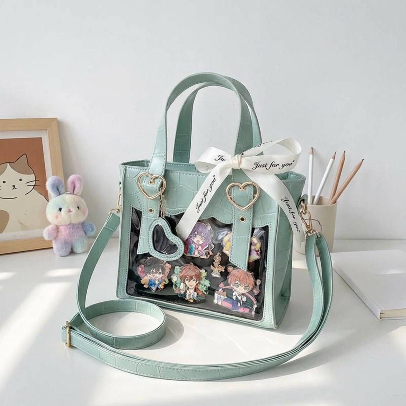 Kawaii Ita Tote Bag with Clear Window for Plushies and Pins Kawaii Ita Tote Bag with Clear Window for Plushies and Pins