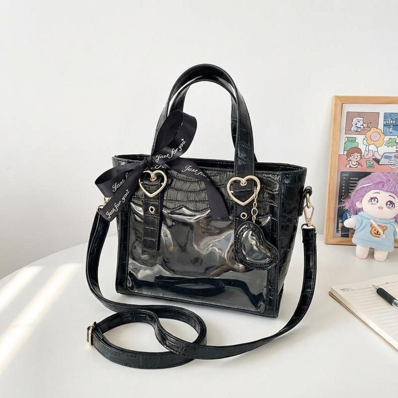 Kawaii Ita Tote Bag with Clear Window for Plushies and Pins Kawaii Ita Tote Bag with Clear Window for Plushies and Pins