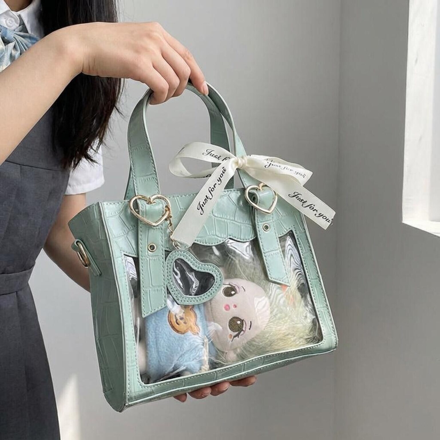 Kawaii Ita Tote Bag with Clear Window for Plushies and Pins Kawaii Ita Tote Bag with Clear Window for Plushies and Pins