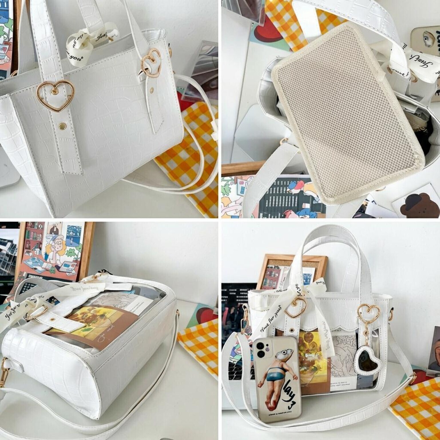 Kawaii Ita Tote Bag with Clear Window for Plushies and Pins Kawaii Ita Tote Bag with Clear Window for Plushies and Pins