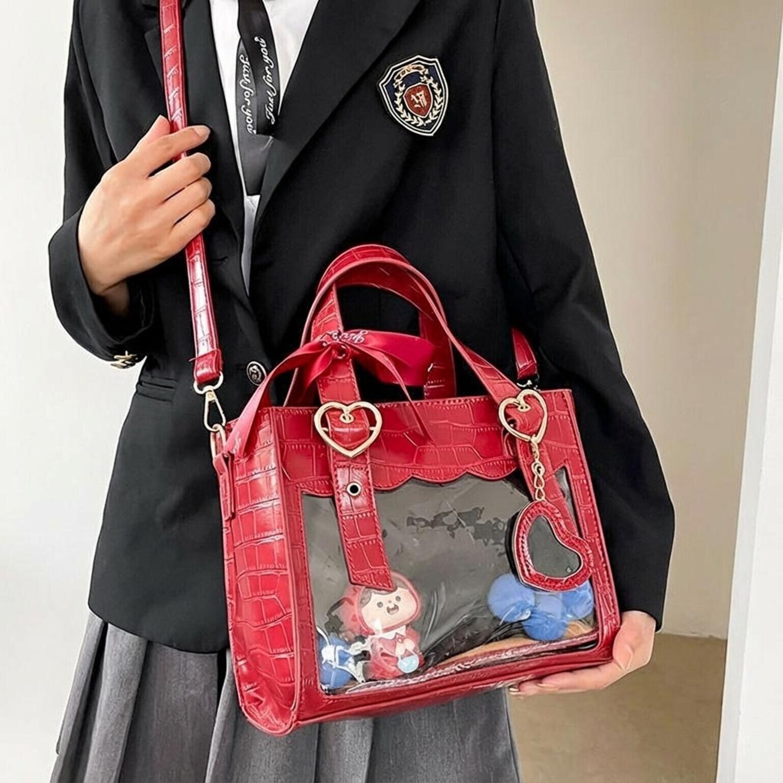 Kawaii Ita Tote Bag with Clear Window for Plushies and Pins Kawaii Ita Tote Bag with Clear Window for Plushies and Pins