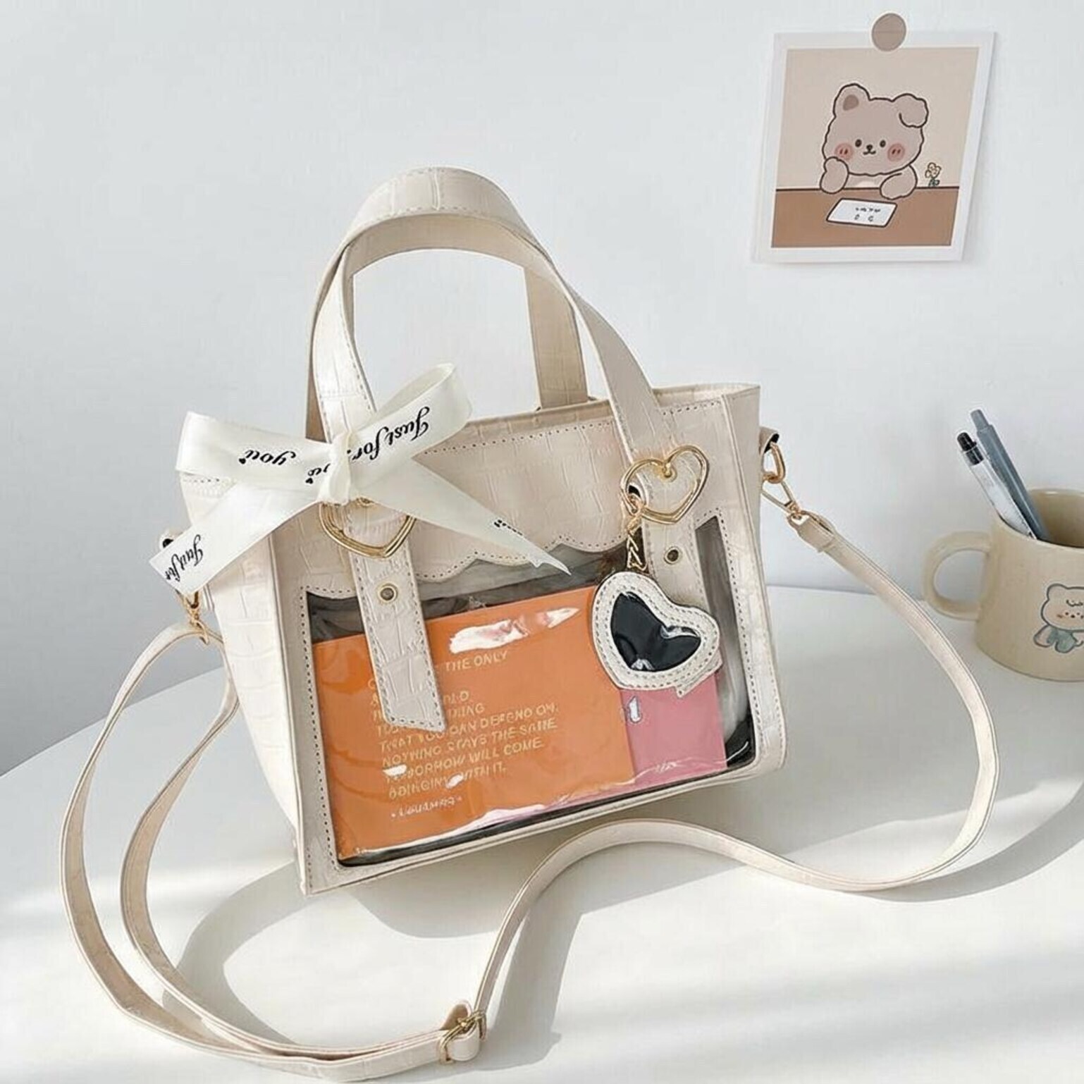 Kawaii Ita Tote Bag with Clear Window for Plushies and Pins Kawaii Ita Tote Bag with Clear Window for Plushies and Pins