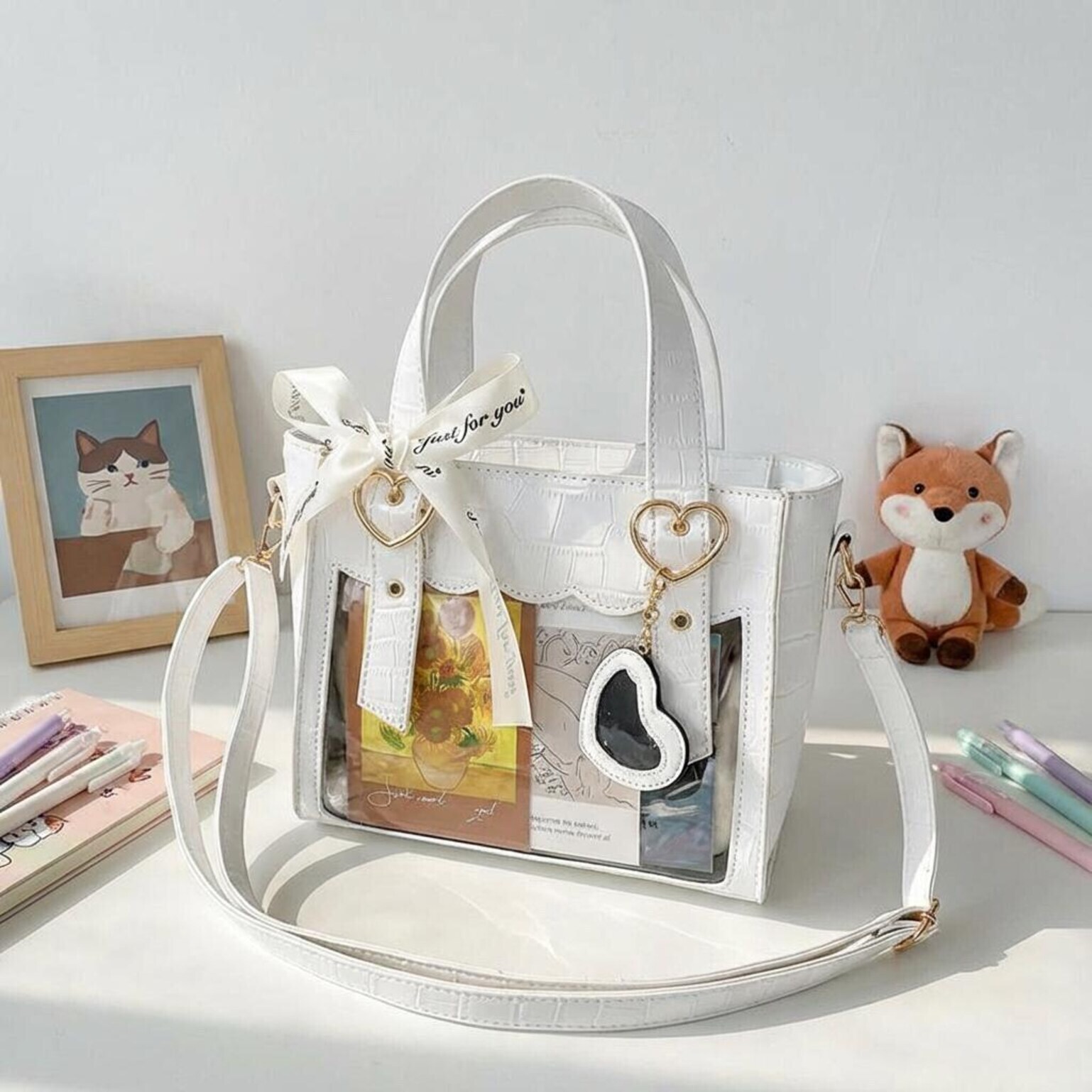 Kawaii Ita Tote Bag with Clear Window for Plushies and Pins Kawaii Ita Tote Bag with Clear Window for Plushies and Pins