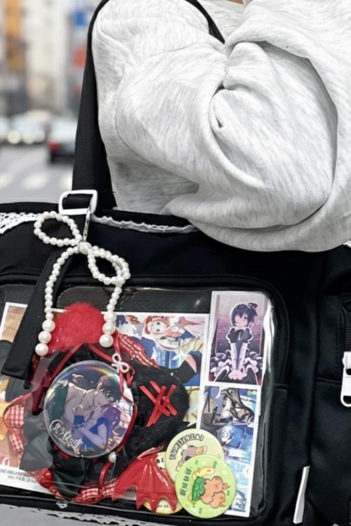 Kawaii Lace Ita Crossbody Bag with Clear Window for Plushies and Pins