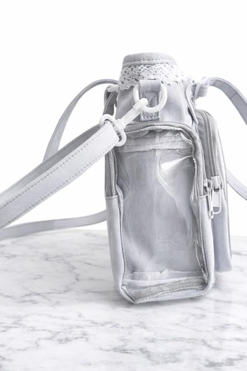 Kawaii Lace Ita Crossbody Bag with Clear Window for Plushies and Pins