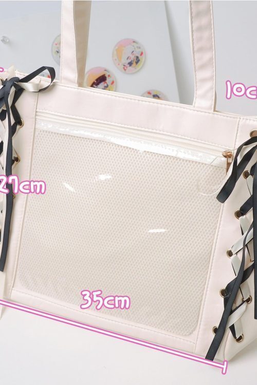 Kawaii Ribbon Ita Shoulder Bag with Clear Window for Pin Display