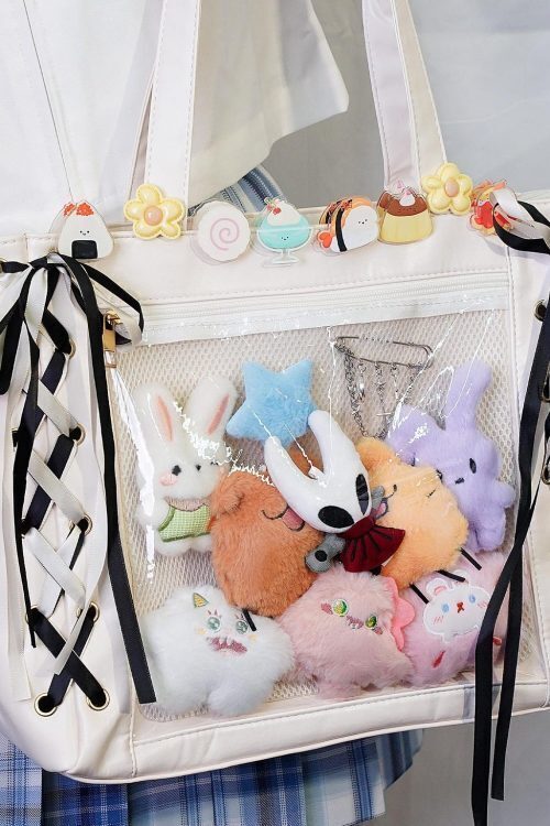 Kawaii Ribbon Ita Shoulder Bag with Clear Window for Pin Display