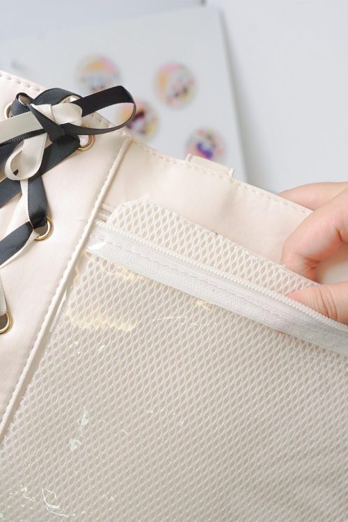 Kawaii Ribbon Ita Shoulder Bag with Clear Window for Pin Display