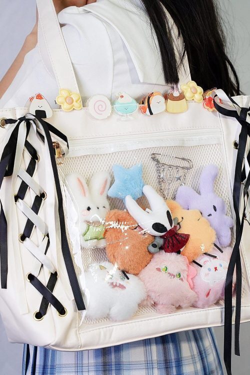 Kawaii Ribbon Ita Shoulder Bag with Clear Window for Pin Display