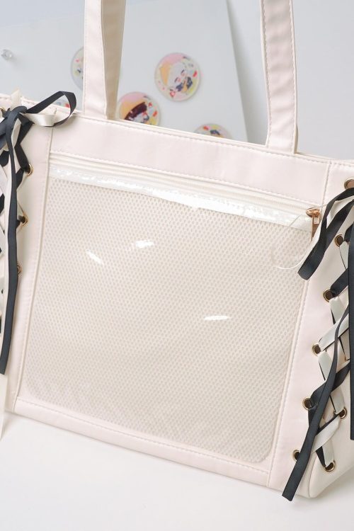 Kawaii Ribbon Ita Shoulder Bag with Clear Window for Pin Display