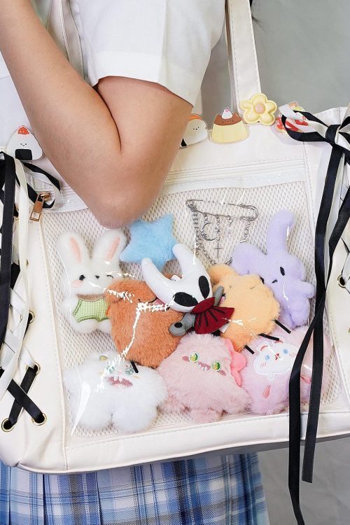 Kawaii Ribbon Ita Shoulder Bag with Clear Window for Pin Display