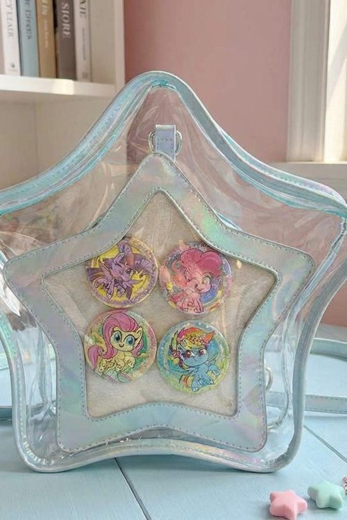 Kawaii Star Ita Crossbody Bag with Clear Window for Pin Display
