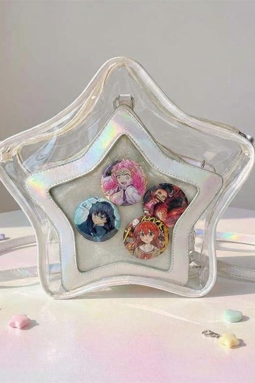 Kawaii Star Ita Crossbody Bag with Clear Window for Pin Display