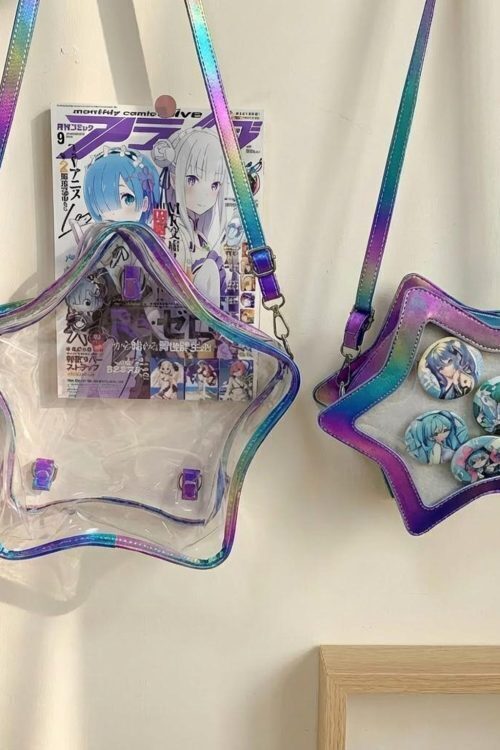 Kawaii Star Ita Crossbody Bag with Clear Window for Pin Display