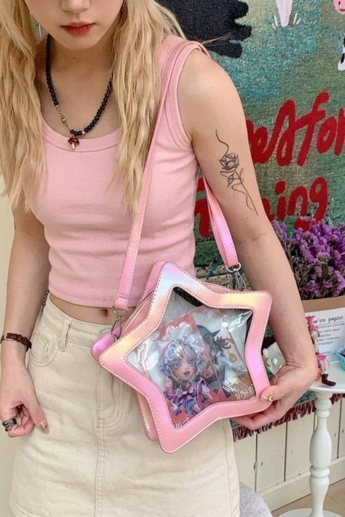 Kawaii Star Ita Crossbody Bag with Clear Window for Pin Display