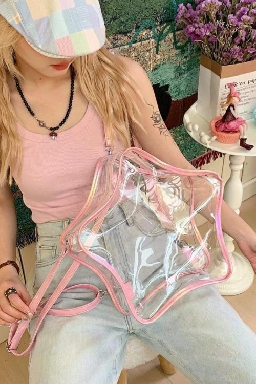 Kawaii Star Ita Crossbody Bag with Clear Window for Pin Display