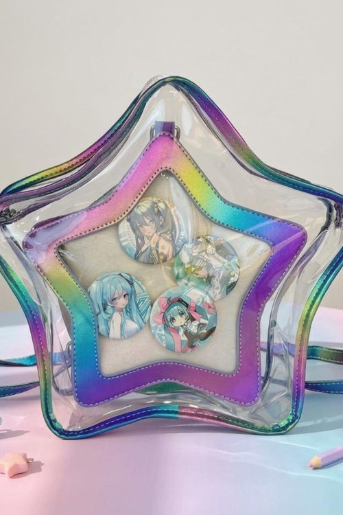 Kawaii Star Ita Crossbody Bag with Clear Window for Pin Display