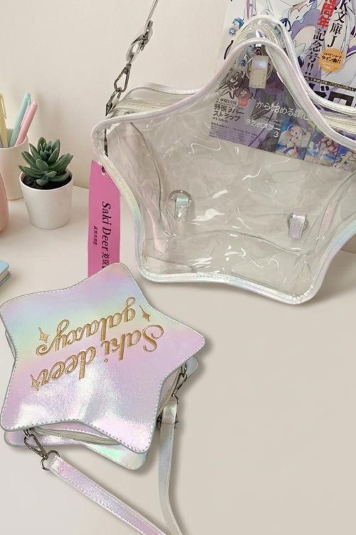Kawaii Star Ita Crossbody Bag with Clear Window for Pin Display