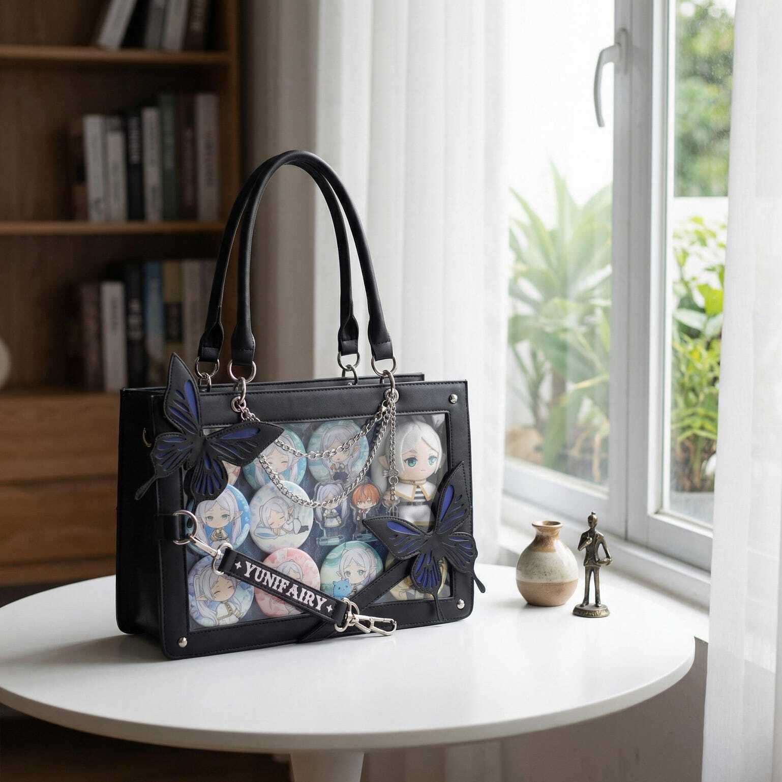 Kawaii Y2K Ita Crossbody Bag with Clear Window for Pin Display Kawaii Y2K Ita Crossbody Bag with Clear Window for Pin Display