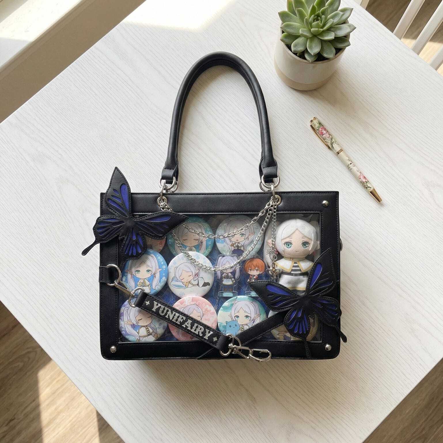 Kawaii Y2K Ita Crossbody Bag with Clear Window for Pin Display Kawaii Y2K Ita Crossbody Bag with Clear Window for Pin Display