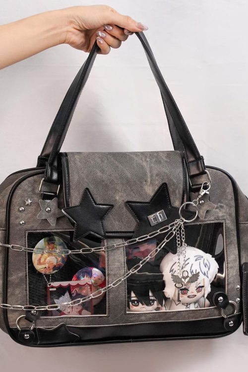 Kawaii Y2K Ita Messenger Bag with Clear Window for Plushies and Pins