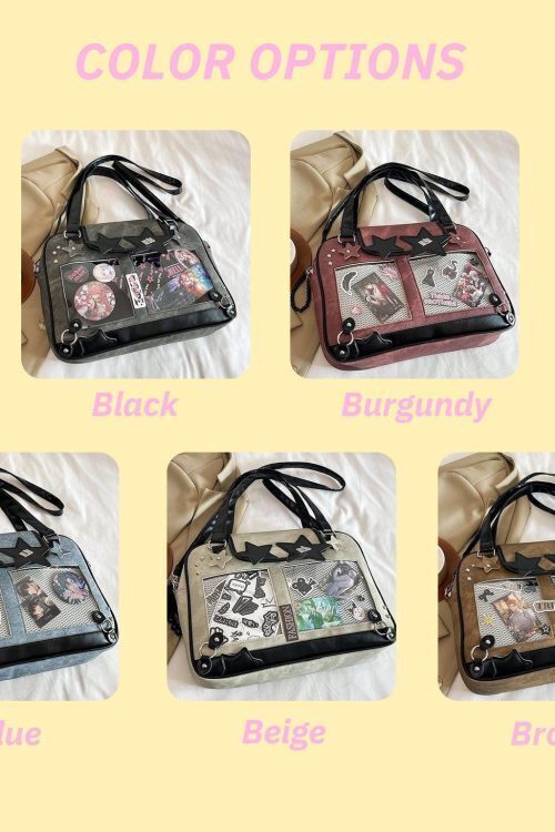 Kawaii Y2K Ita Messenger Bag with Clear Window for Plushies and Pins