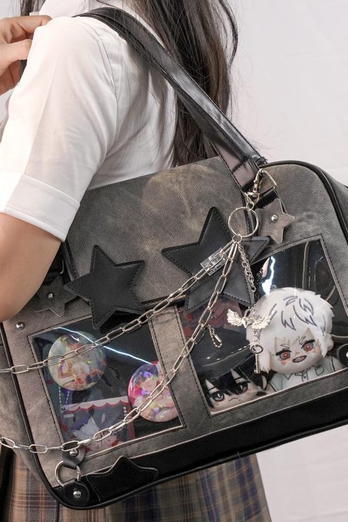 Kawaii Y2K Ita Messenger Bag with Clear Window for Plushies and Pins