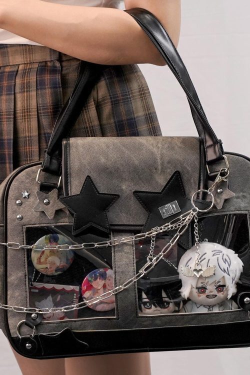 Kawaii Y2K Ita Messenger Bag with Clear Window for Plushies and Pins