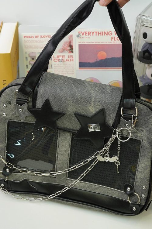 Kawaii Y2K Ita Messenger Bag with Clear Window for Plushies and Pins