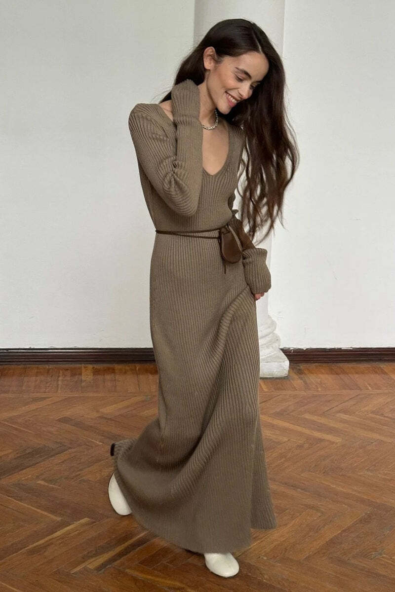 Knit Bodycon V Neck Maxi Dress Knit Bodycon V Neck Maxi Dress