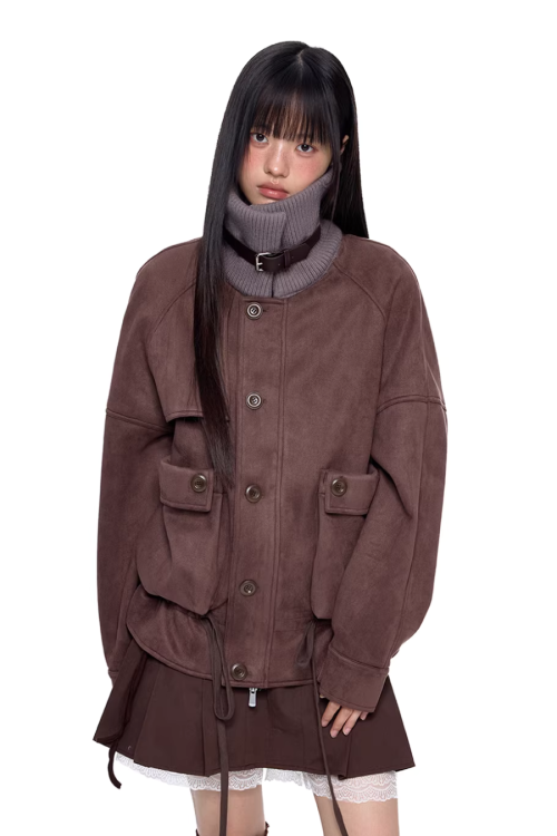 Knit Collar Suede Jacket