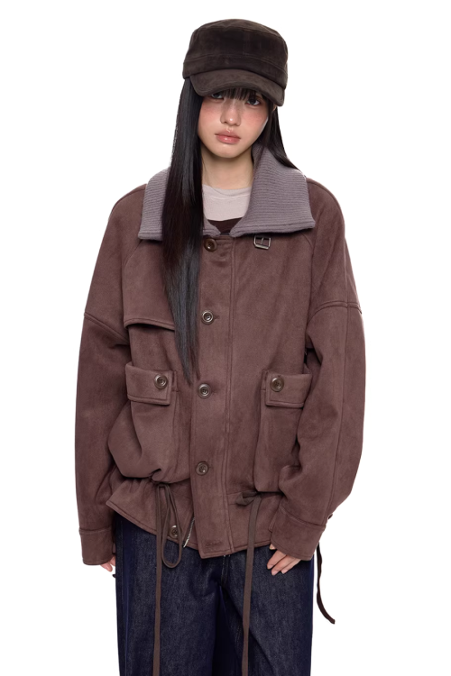 Knit Collar Suede Jacket