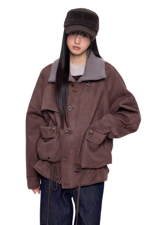 Knit Collar Suede Jacket