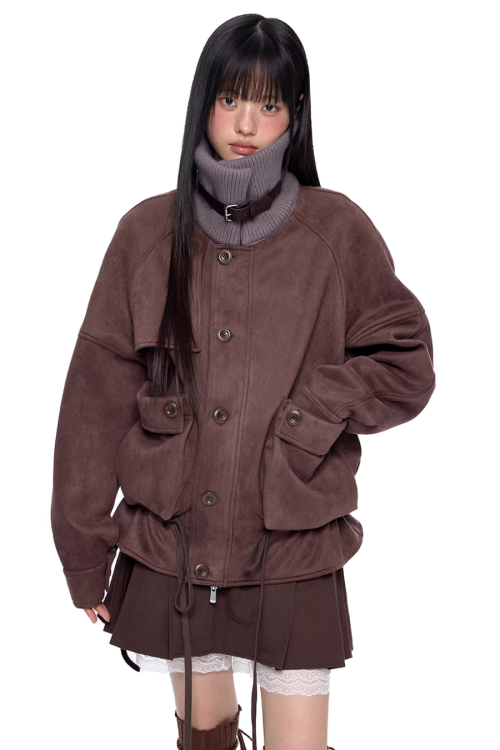 Knit Collar Suede Jacket