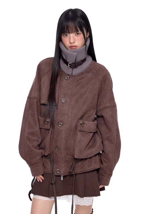 Knit Collar Suede Jacket