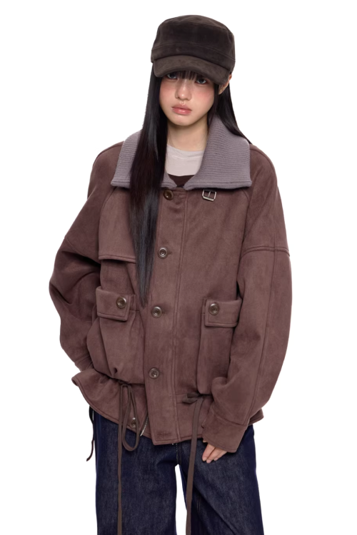 Knit Collar Suede Jacket