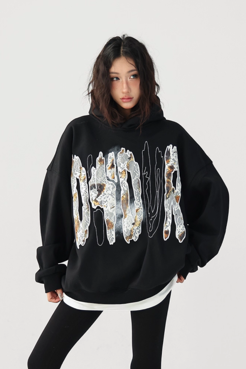 Lace Burnout Embroidered Hoodie