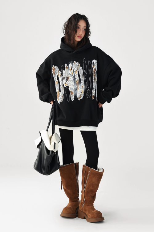 Lace Burnout Embroidered Hoodie