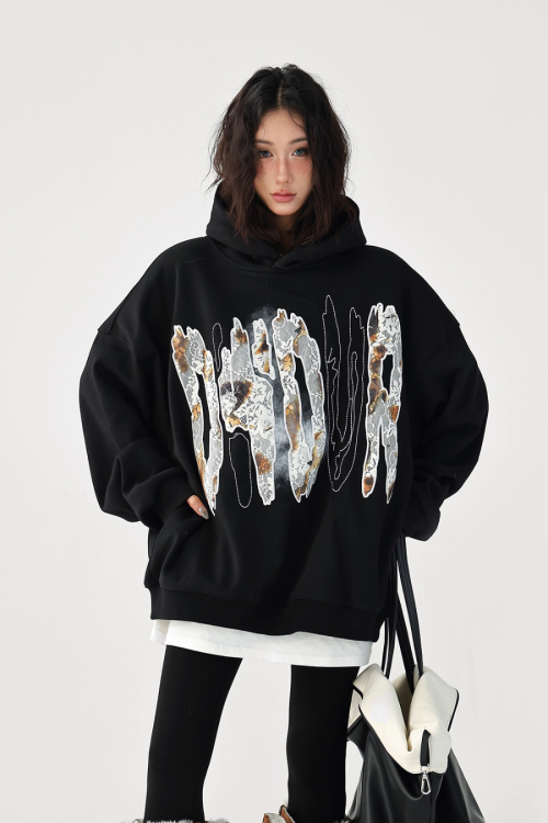 Lace Burnout Embroidered Hoodie