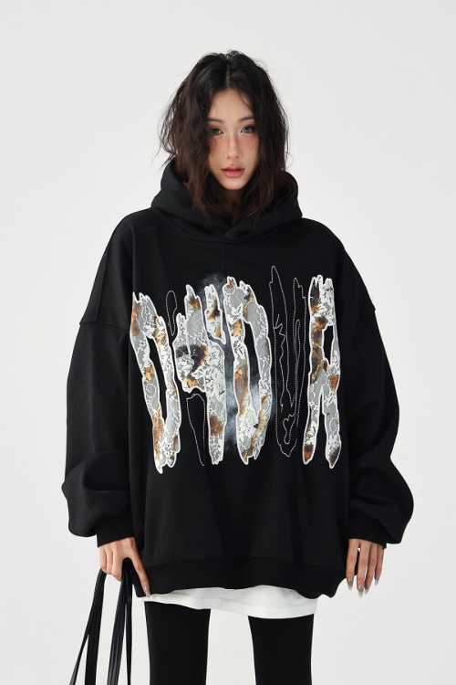 Lace Burnout Embroidered Hoodie