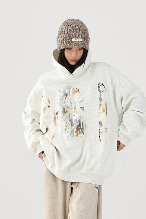 Lace Burnout Embroidered Hoodie