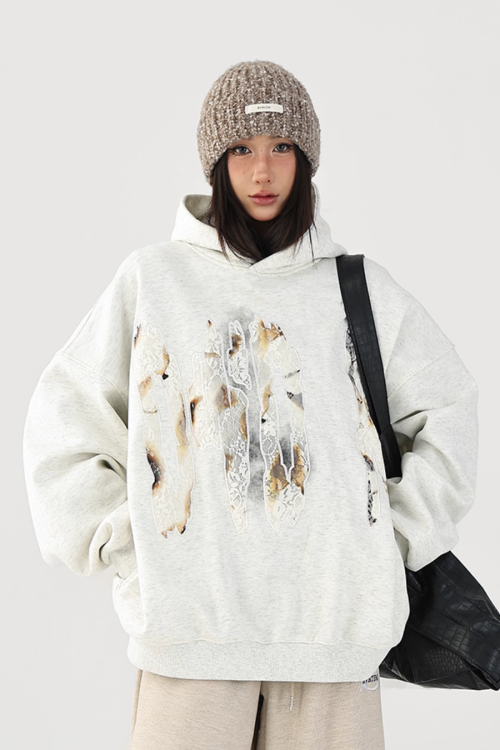 Lace Burnout Embroidered Hoodie