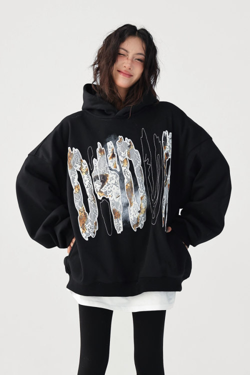 Lace Burnout Embroidered Hoodie