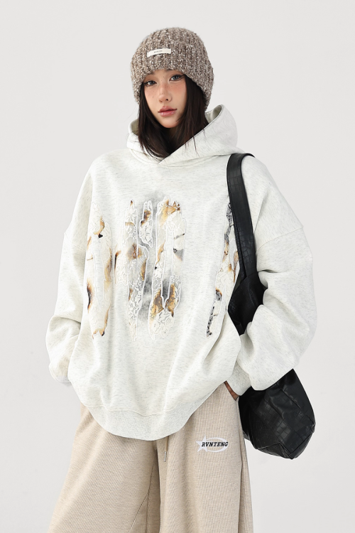Lace Burnout Embroidered Hoodie