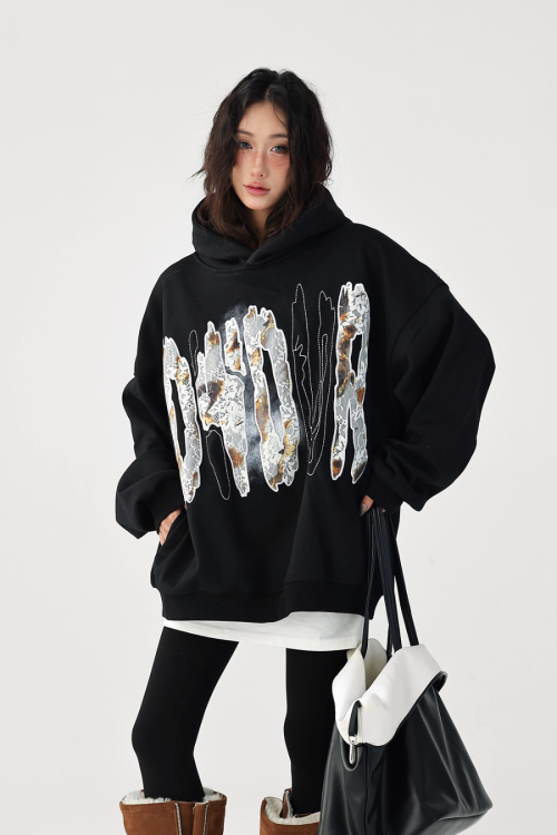 Lace Burnout Embroidered Hoodie