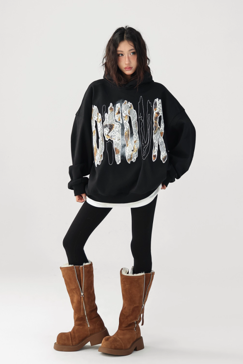 Lace Burnout Embroidered Hoodie