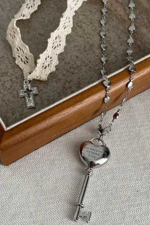 Lace Choker & Heart Lock Necklace