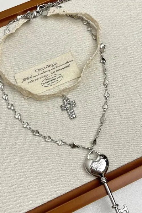Lace Choker & Heart Lock Necklace
